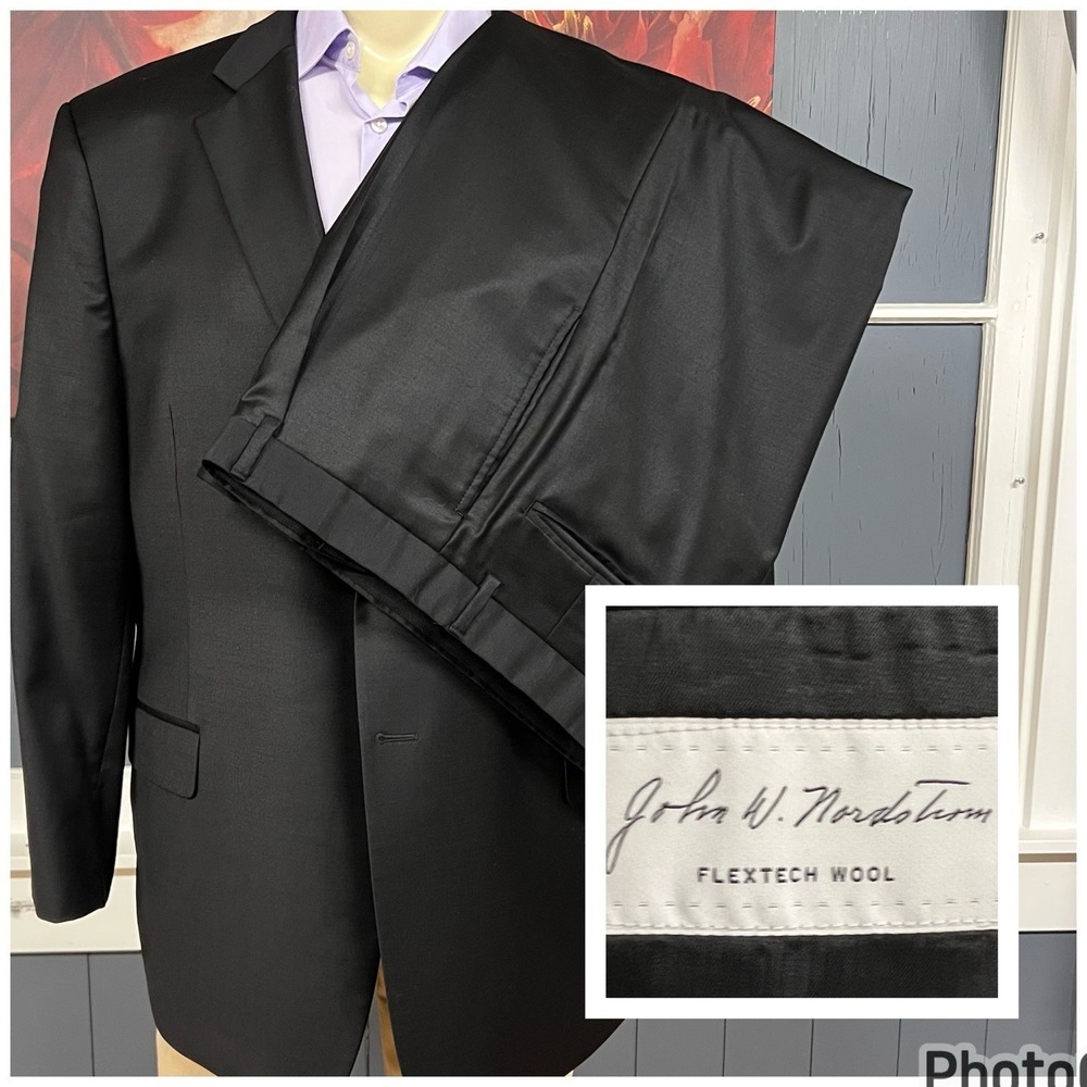 John W. Nordstrom Suit Mens 46R Wool Stretch Pleated Pants 40x28 Black